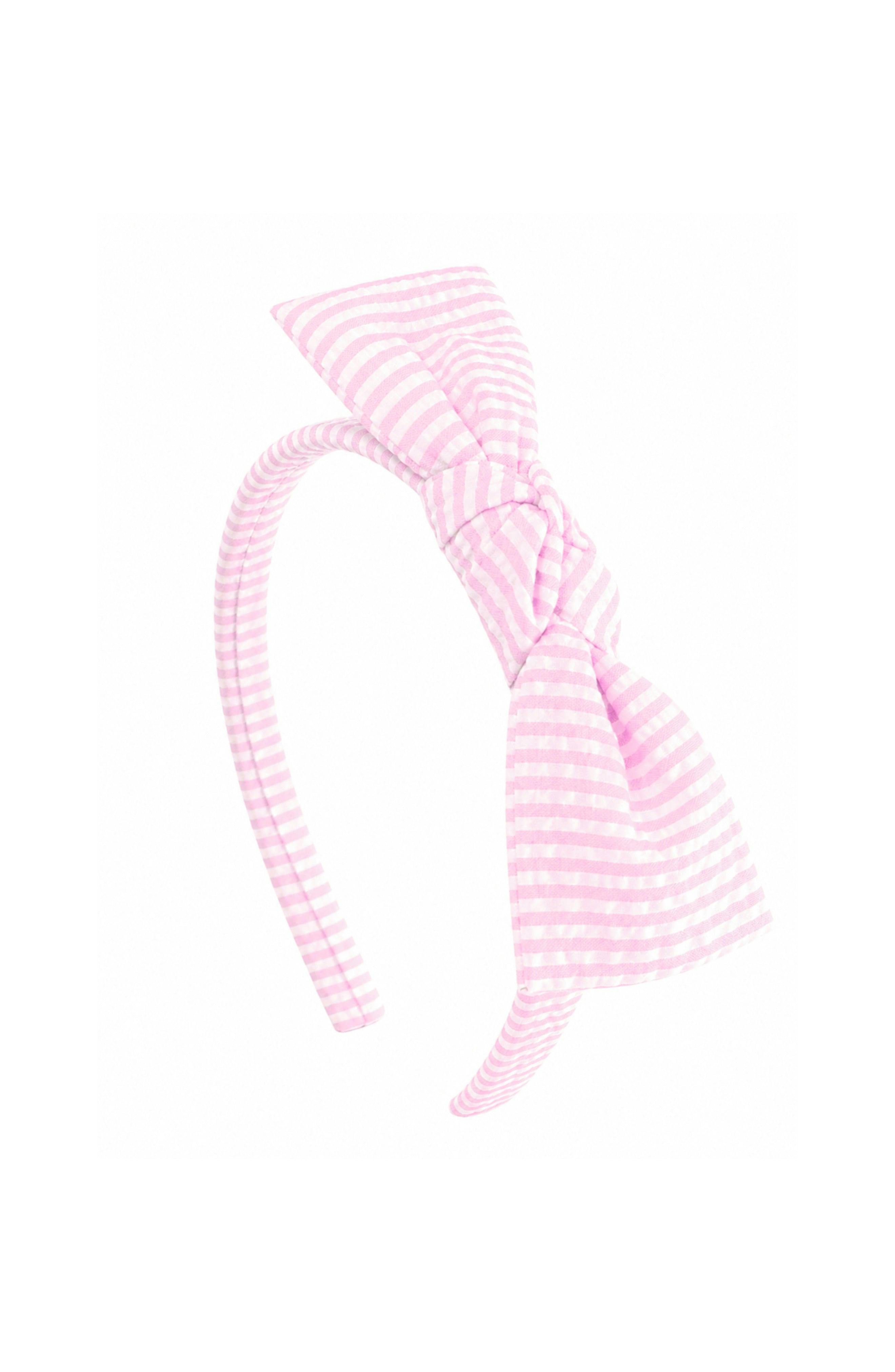 Seersucker Bow Headband in Pink/White