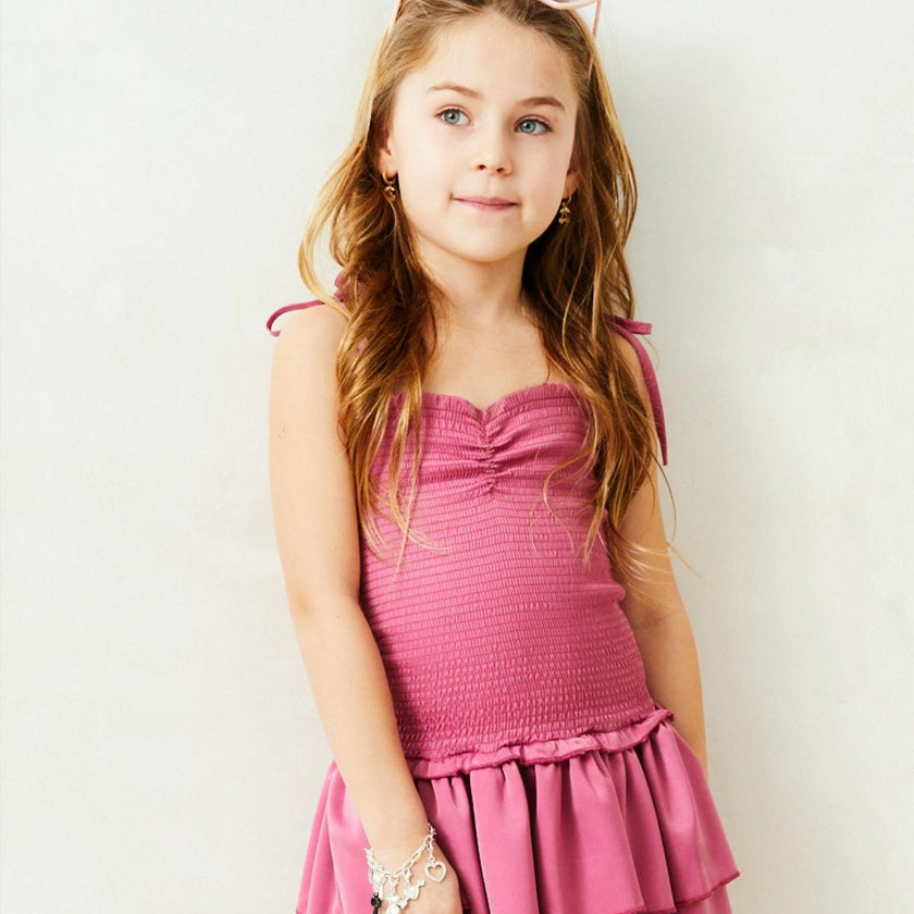 Lola Satin Smocked Ruffle Dress - Rose