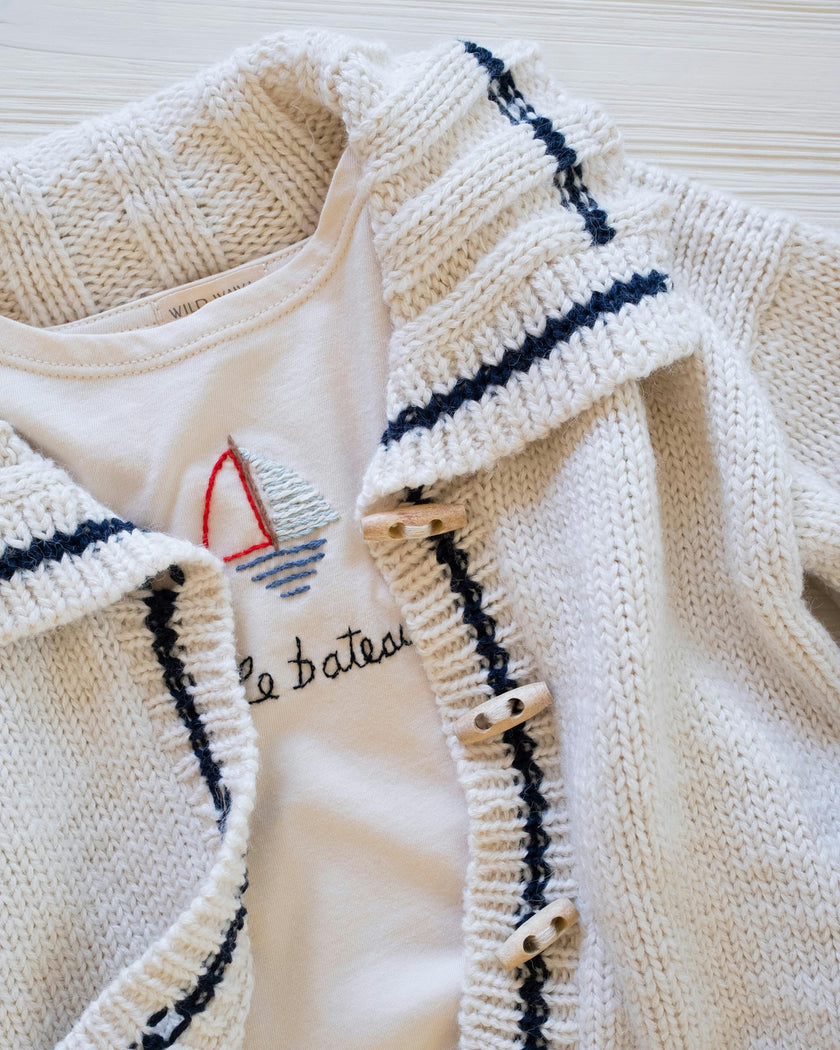 Sail Away Cardigan in Salt/Navy