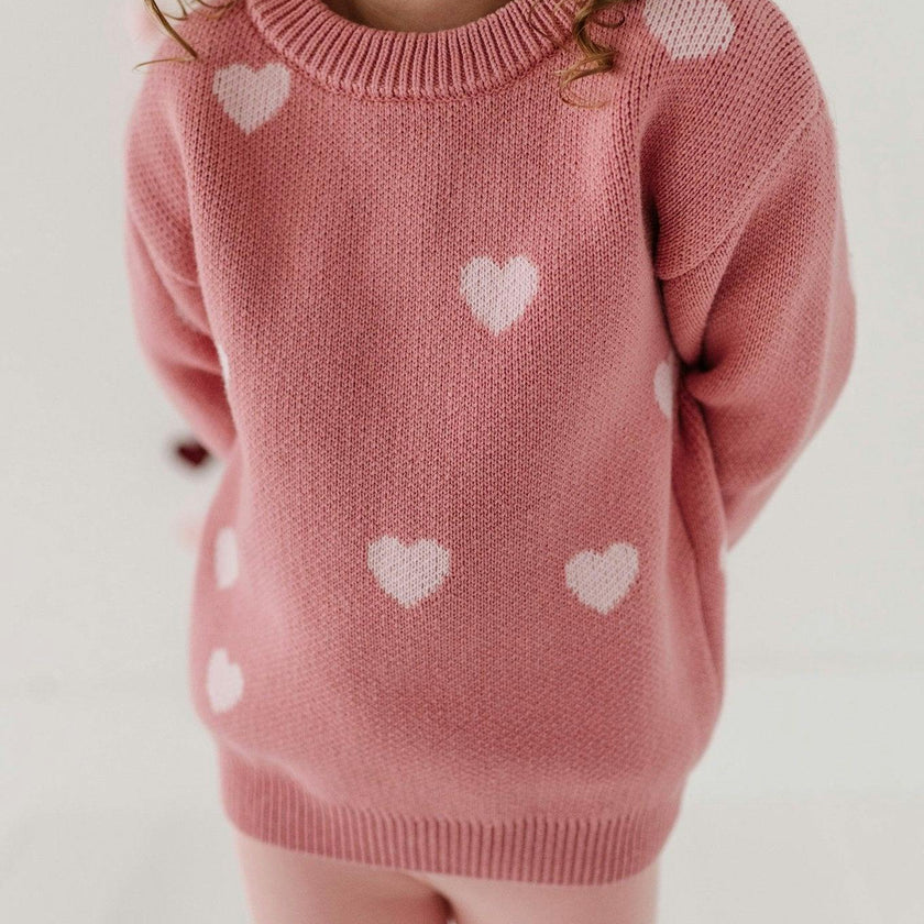 Girls Knit Sweater in Pink Hearts