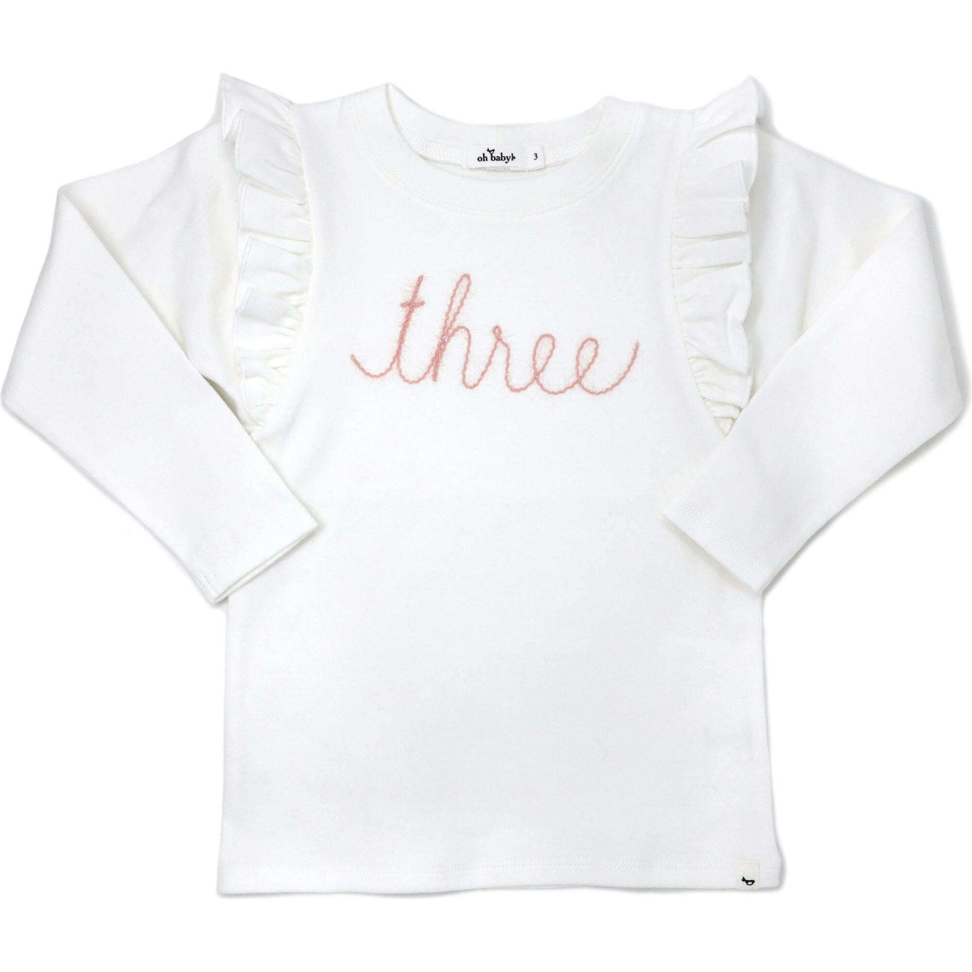 Millie Long Sleeve Tee in 'three' Pink Eyelash Writing