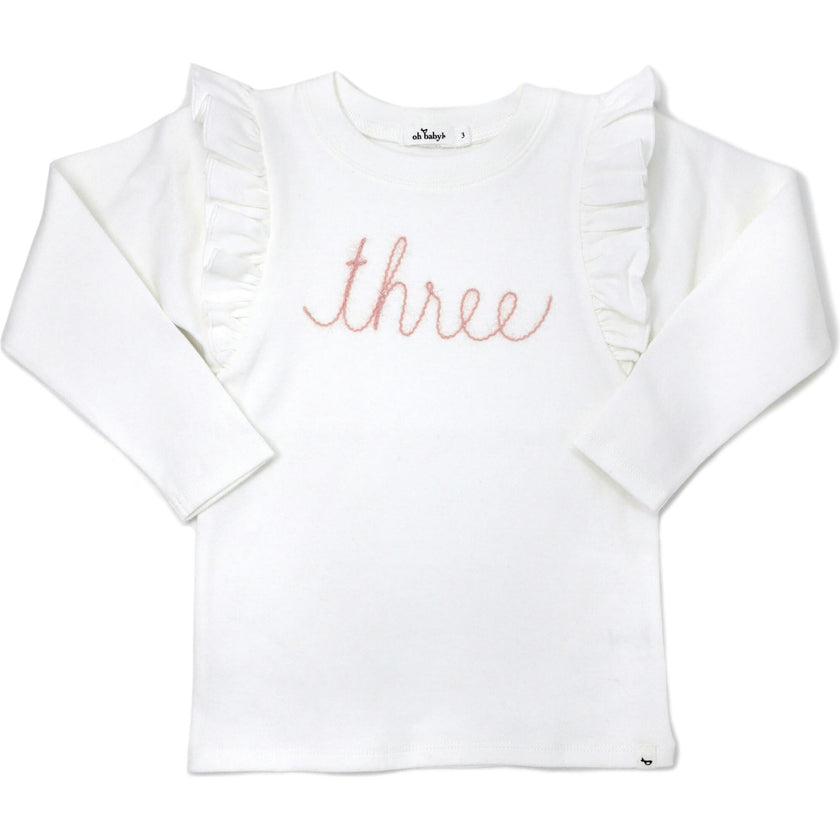 Millie Long Sleeve Tee in 'three' Pink Eyelash Writing