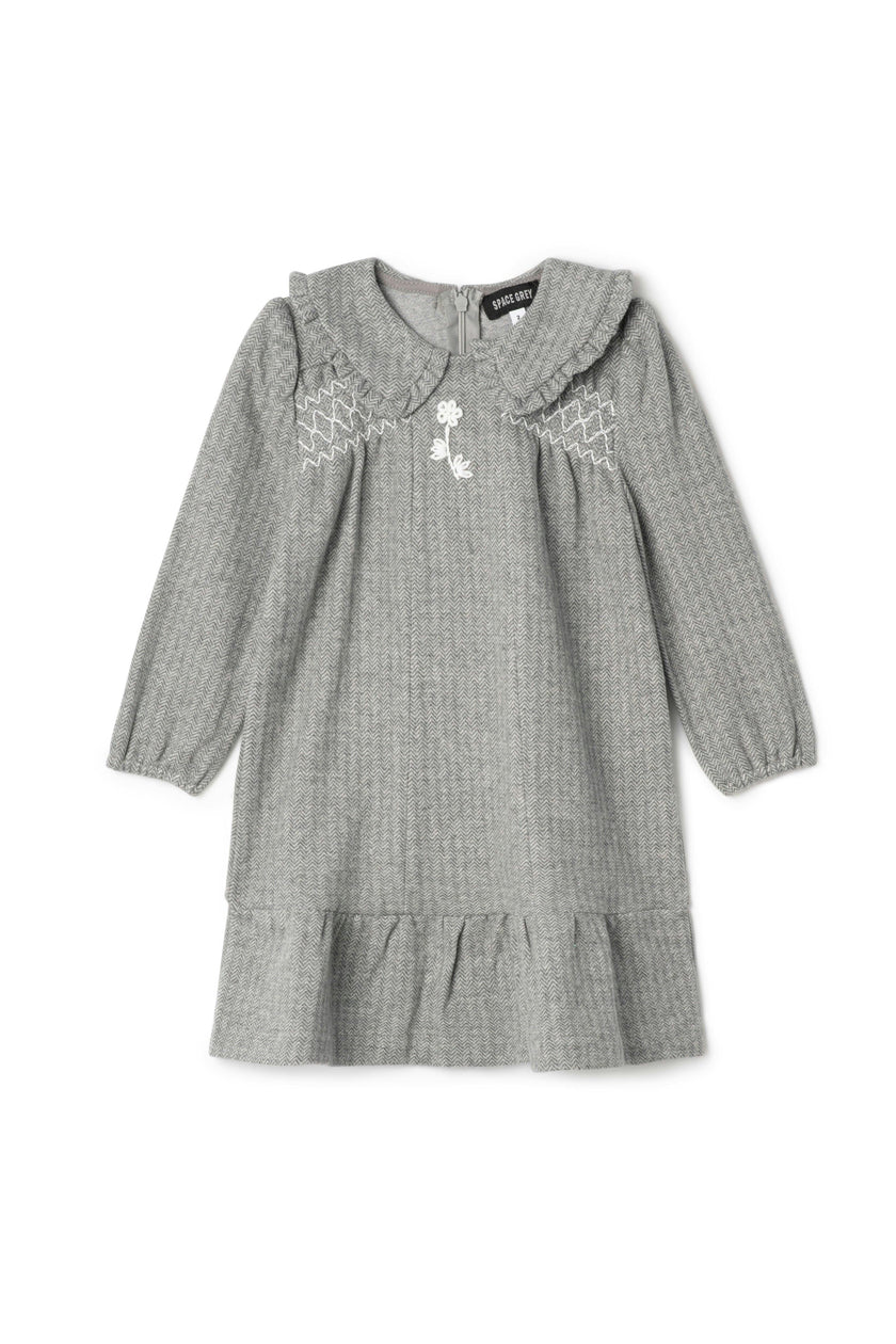 Herringbone Stretch Long Sleeve Collared Dress