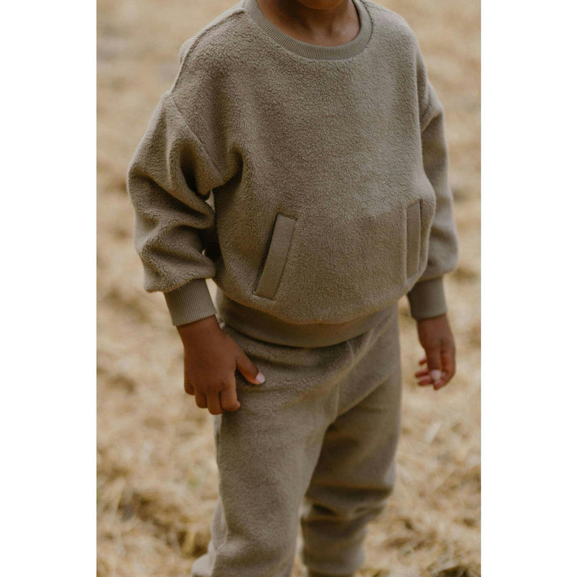 Teddy Fleece Dropped Shoulder Sweatshirt, Green