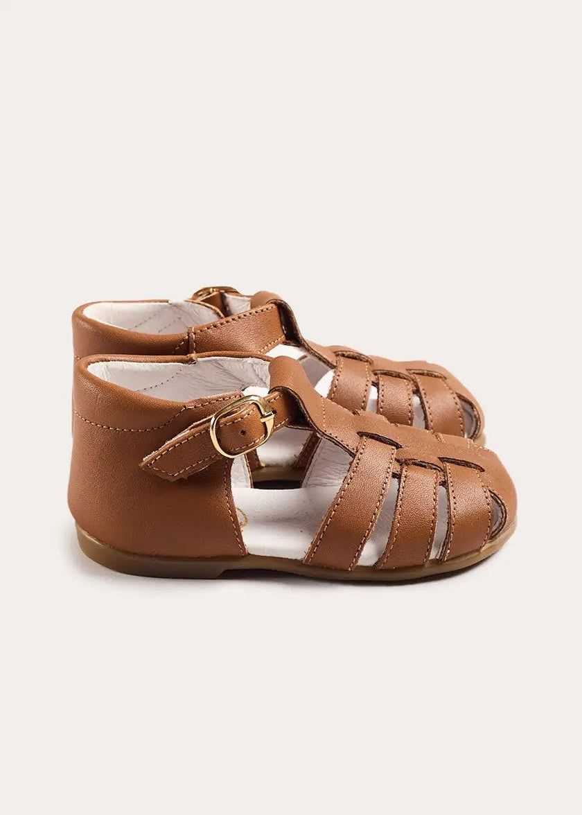 Woven Leather Fisherman Sandals in Brown (20-27EU)