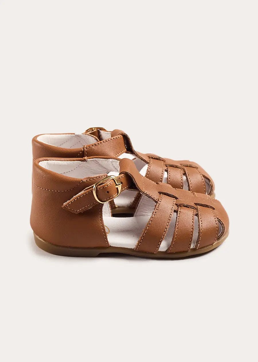 Woven Leather Fisherman Sandals in Brown (20-27EU)