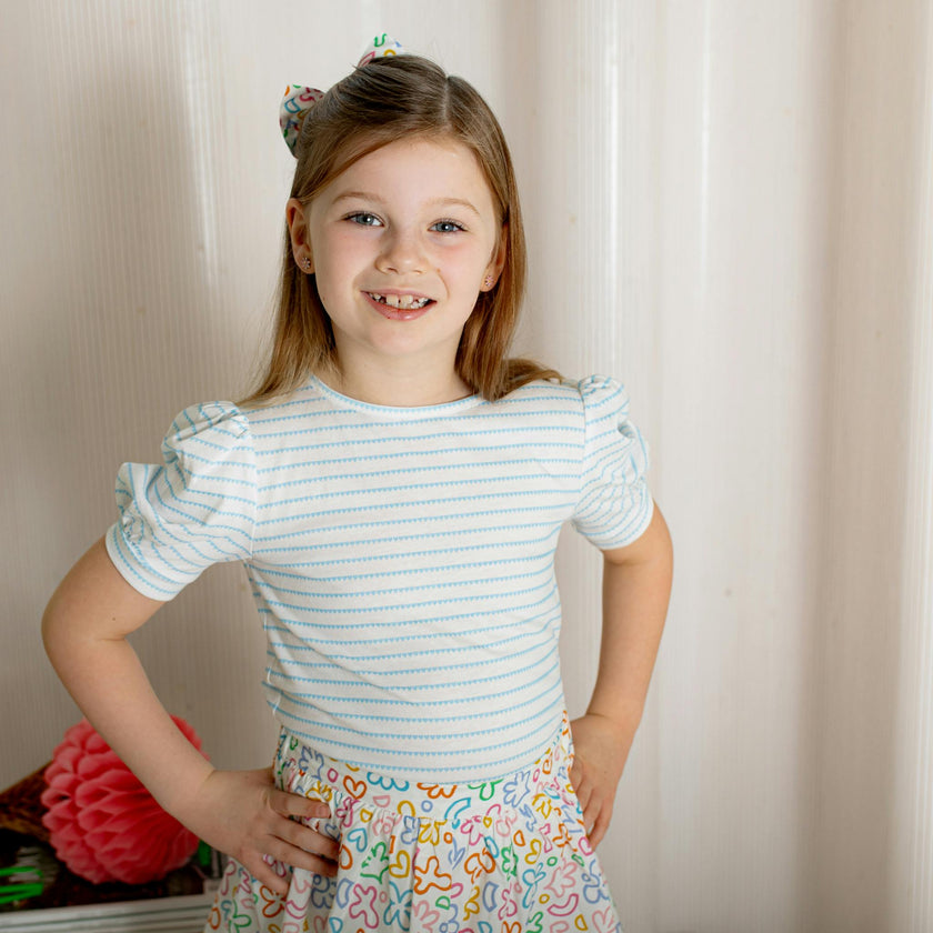 Puff Sleeve Tee in Blue Heart Stripe