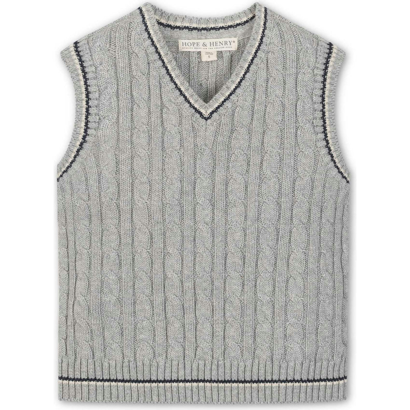 Organic V-Neck Cable Sweater Vest, Grey
