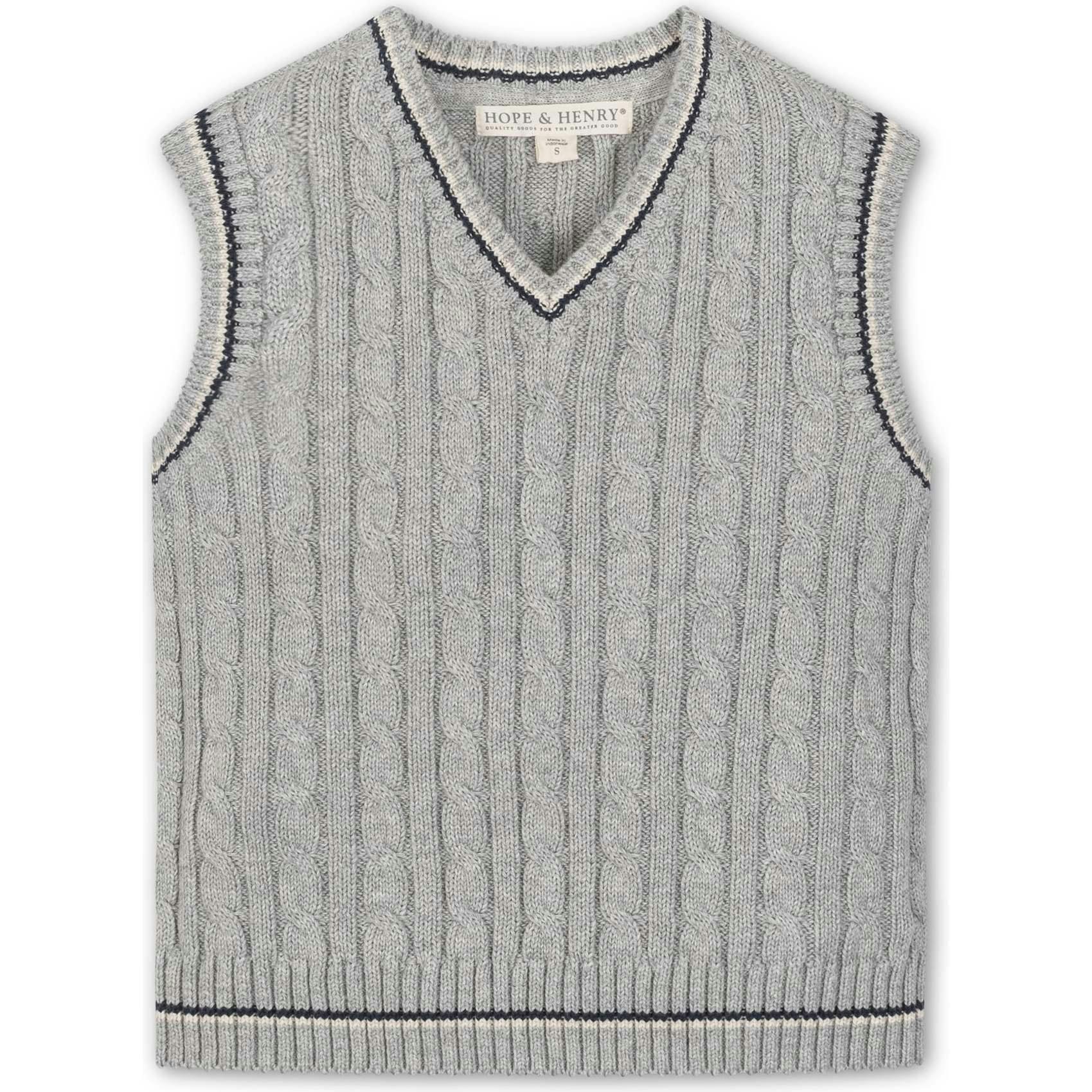Organic V-Neck Cable Sweater Vest, Grey