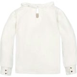 Organic Long Sleeve Ruffle Collar Knit Top, White