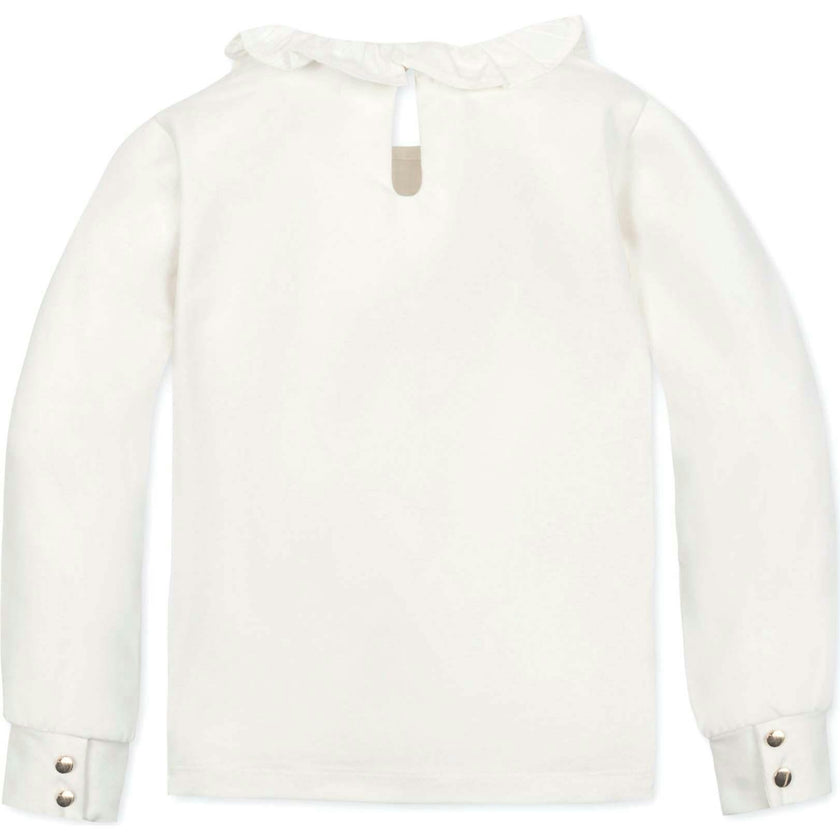 Organic Long Sleeve Ruffle Collar Knit Top, White