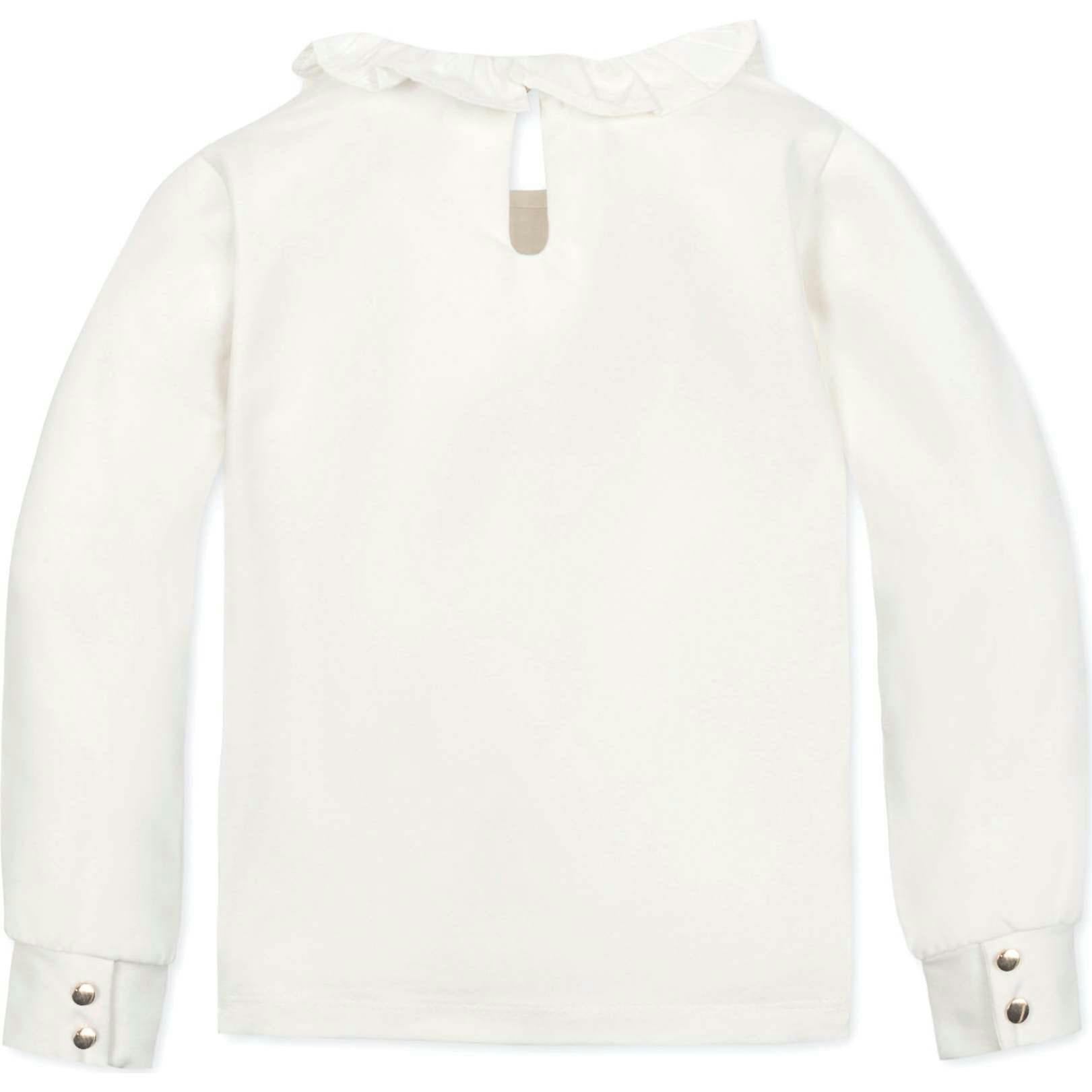 Organic Long Sleeve Ruffle Collar Knit Top, White