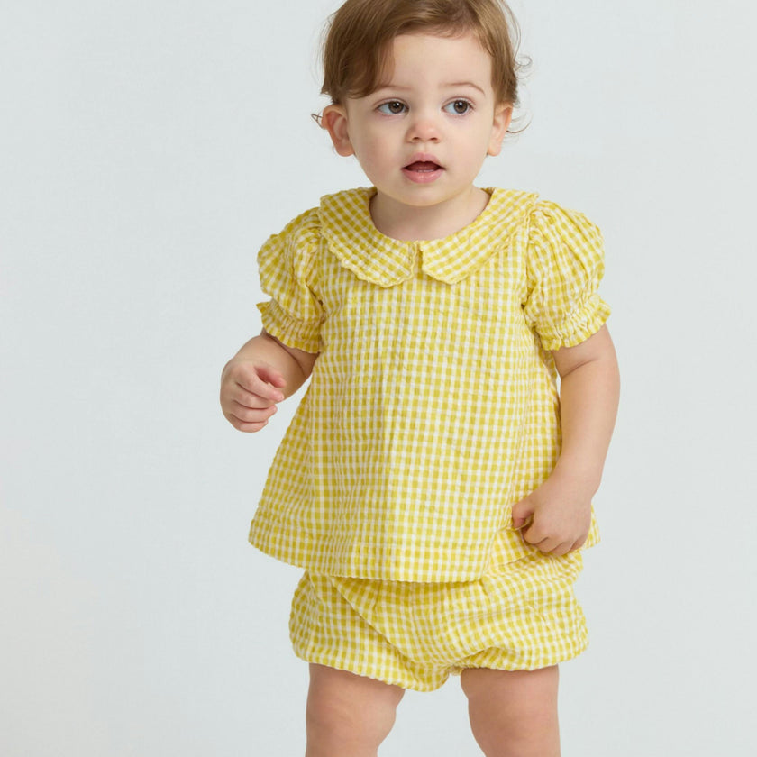 baby girls soleil gingham puff sleeve top and bloomer set