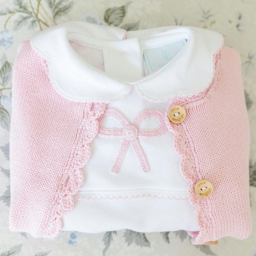 Crochet Cardigan - Pink Bow