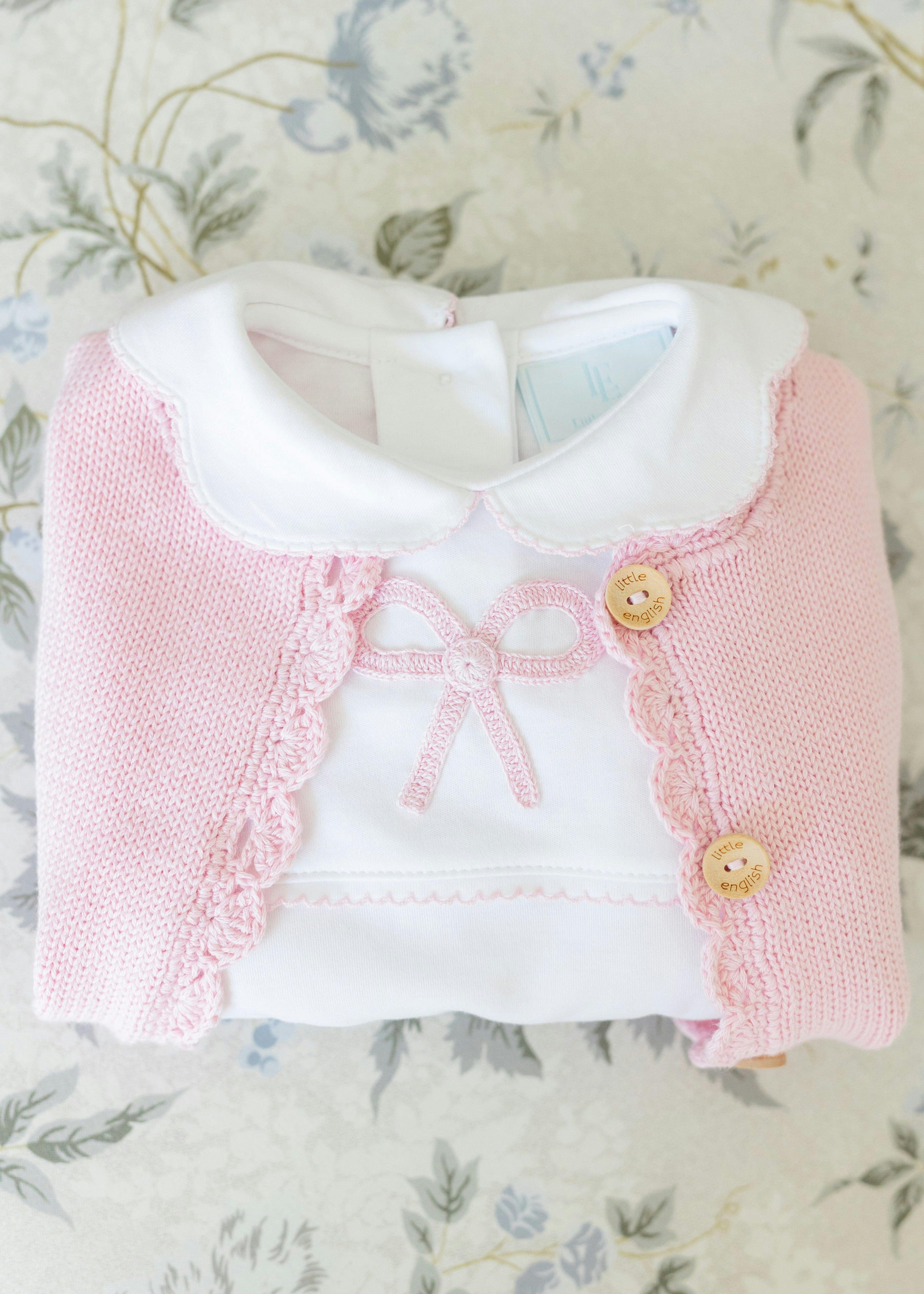 Crochet Cardigan - Pink Bow