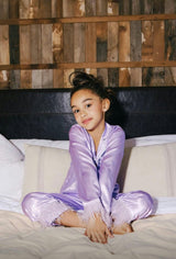 Feather Trim Cuff Silk Pajamas Set