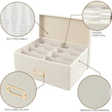 Decorative Photo Storage Box - Sturdy Linen Photo Organizer with Dividers - Stores Up to 850 4x6 Photos - Portable Scrapbook Storage Container with Lid