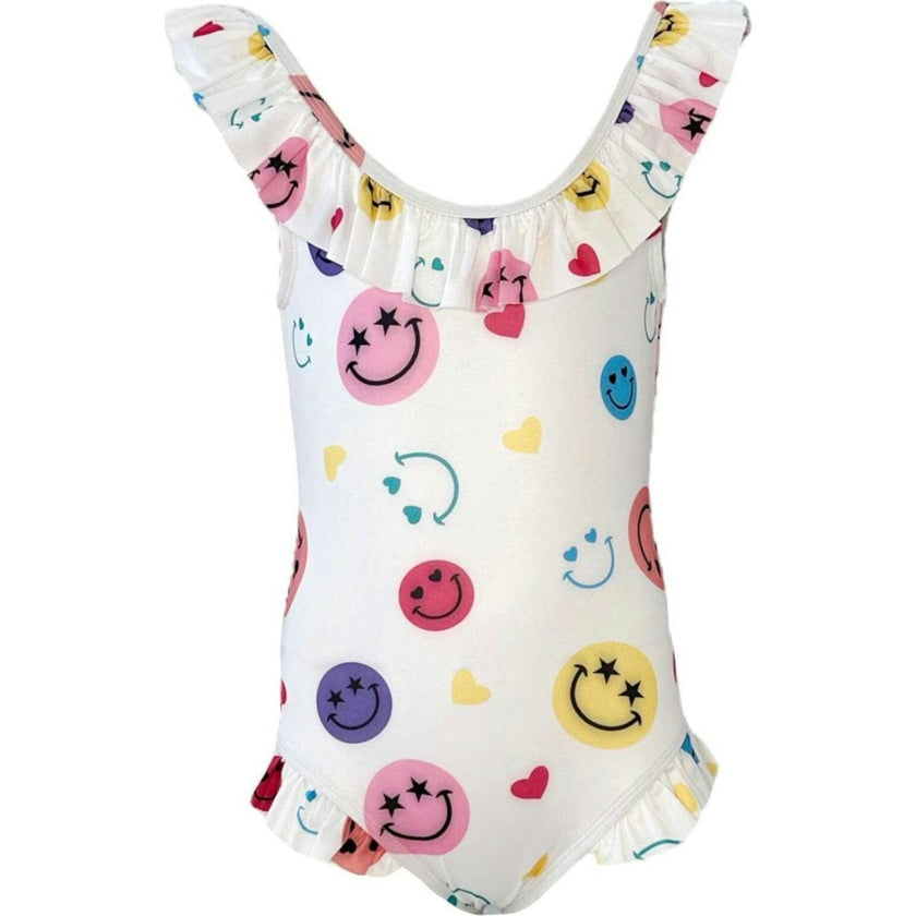 Smiley Ruffle Shoulder One-Piece Swimsuit