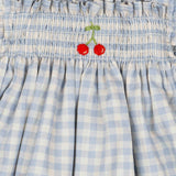 Smock Flutter Dress in Blue Gingham/Cherry