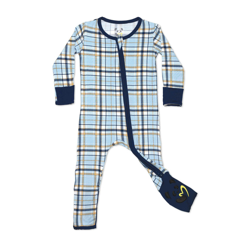 Holiday Plaid Blue Bamboo Convertible Footie