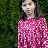Girls Floral Print Smocked Long Sleeve Dress