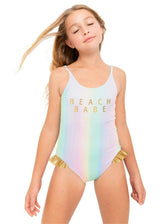 Pastel Beach Babe Gold Ruffle Swimsuit