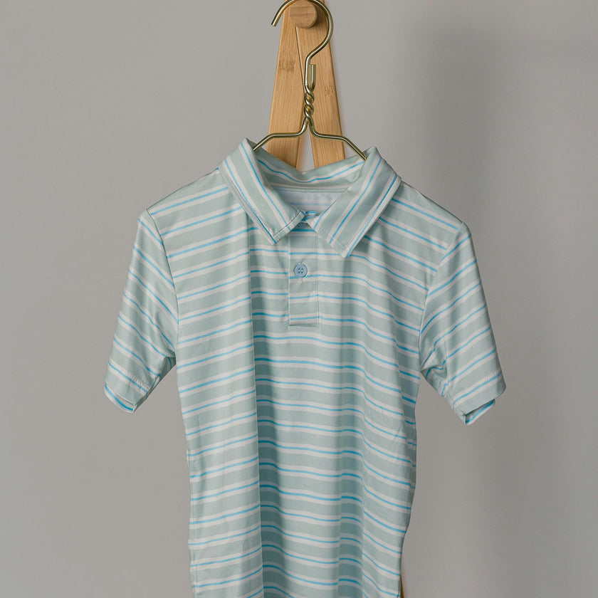 Athletic Polo in Stripe in Blue Jay