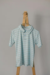 Athletic Polo in Stripe in Blue Jay