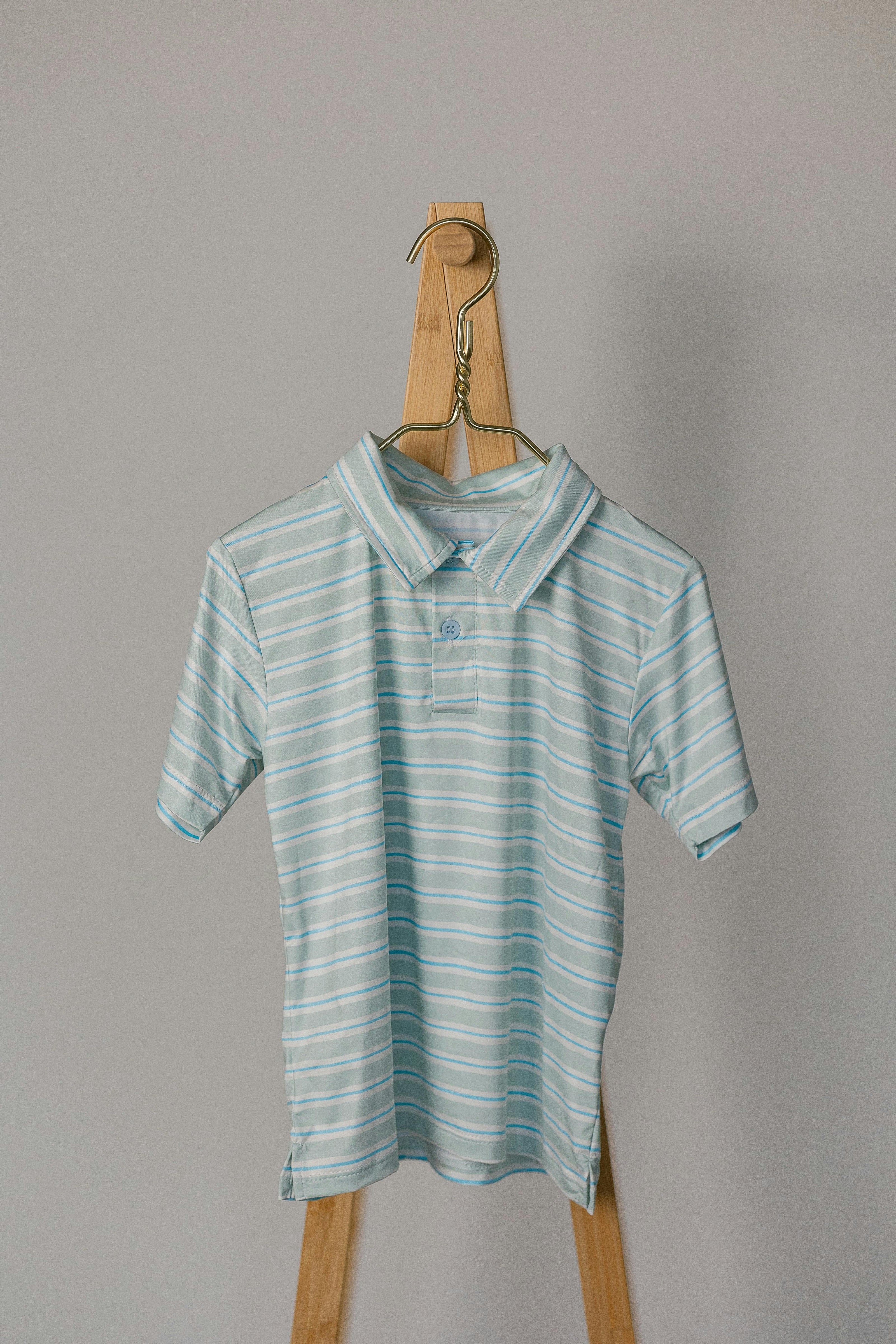 Athletic Polo in Stripe in Blue Jay