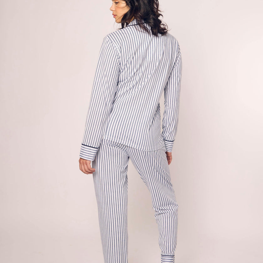 Women's Pima Pajama Set in Navy French Ticking