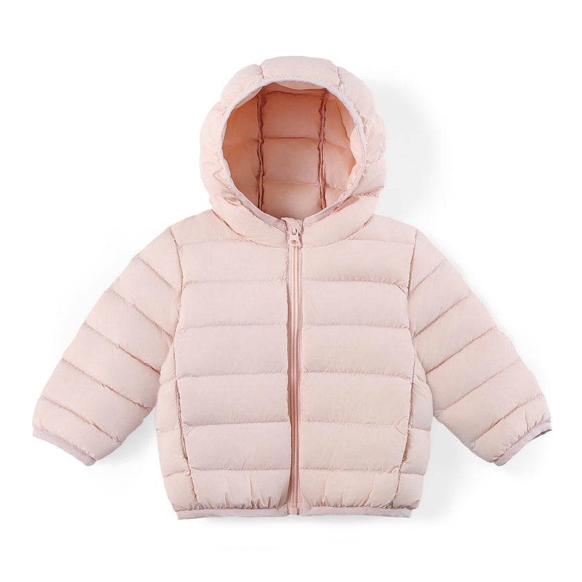 Pink Down Quilted Hooded Puffer Jacket