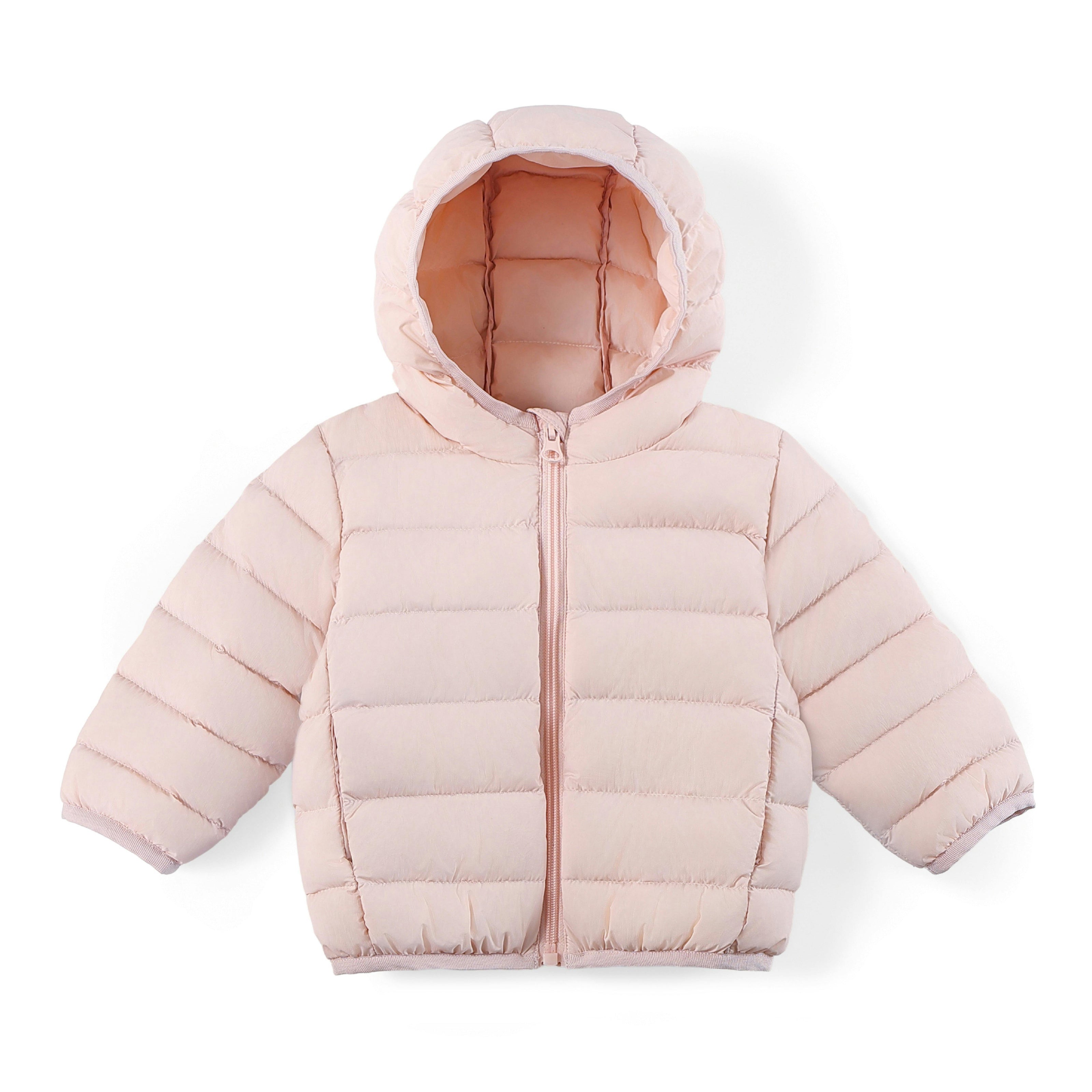 Pink Down Quilted Hooded Puffer Jacket