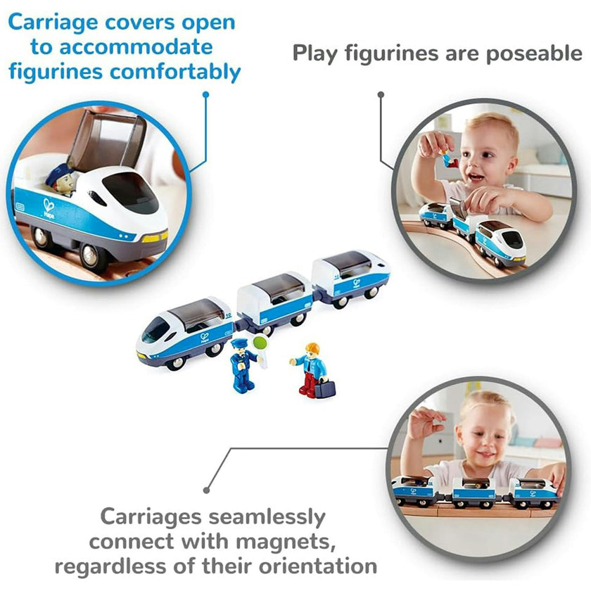 Hape: Intercity Train&nbsp;- Blue & White - Wooden Train Toy Set