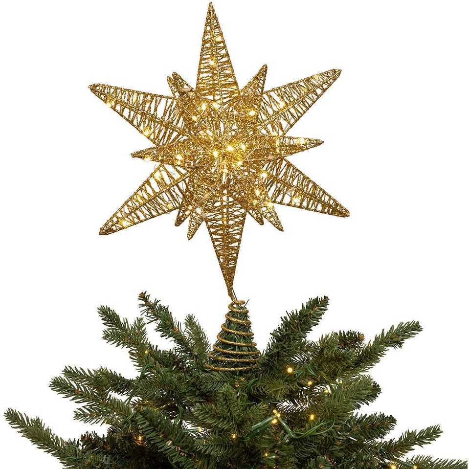 15-Inch Twinkling LED Gold Starburst Tree Topper