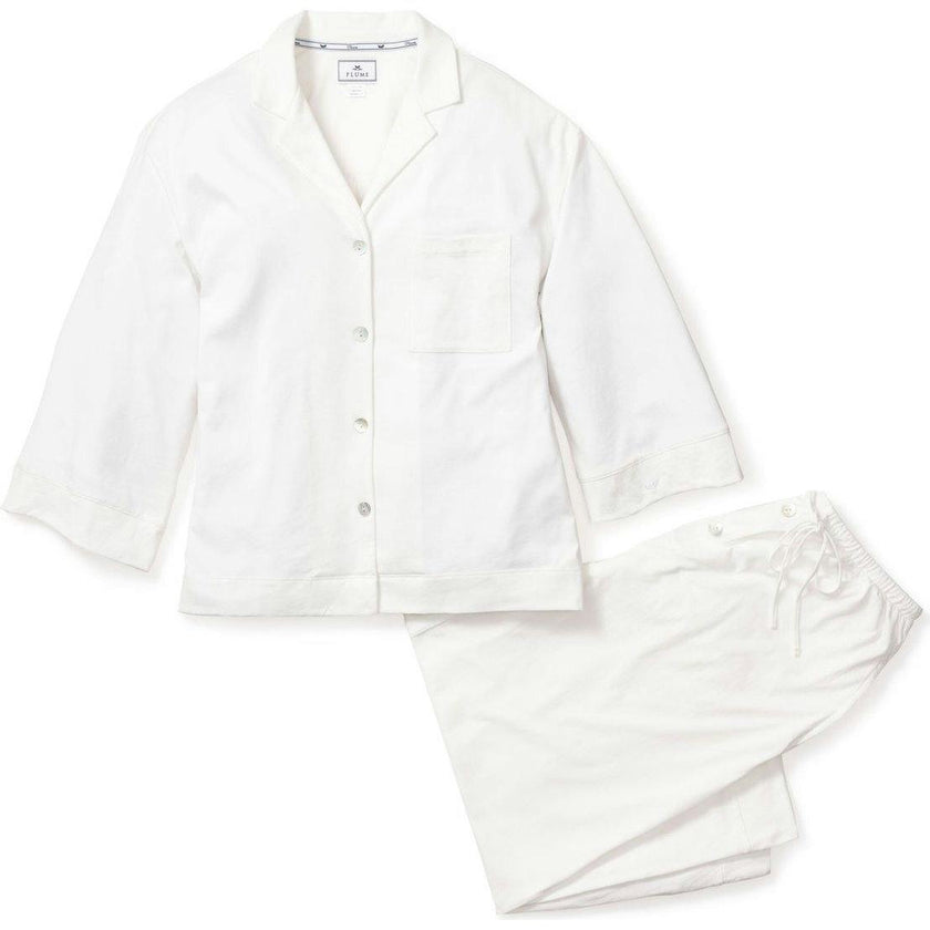 The Olivia Wide Leg Pima Pajama Set in White