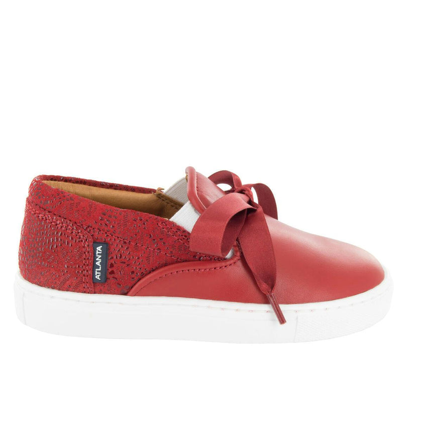 Leather & Lace Slip On Sneakers, Red
