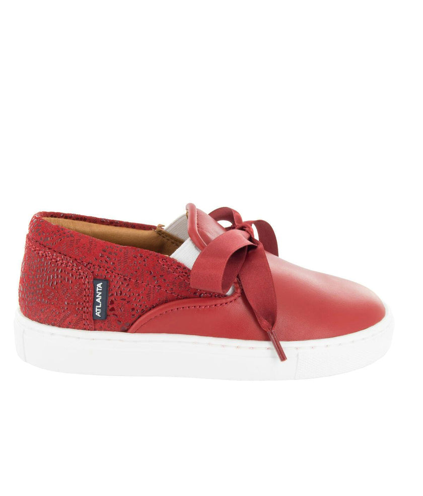 Leather & Lace Slip On Sneakers, Red
