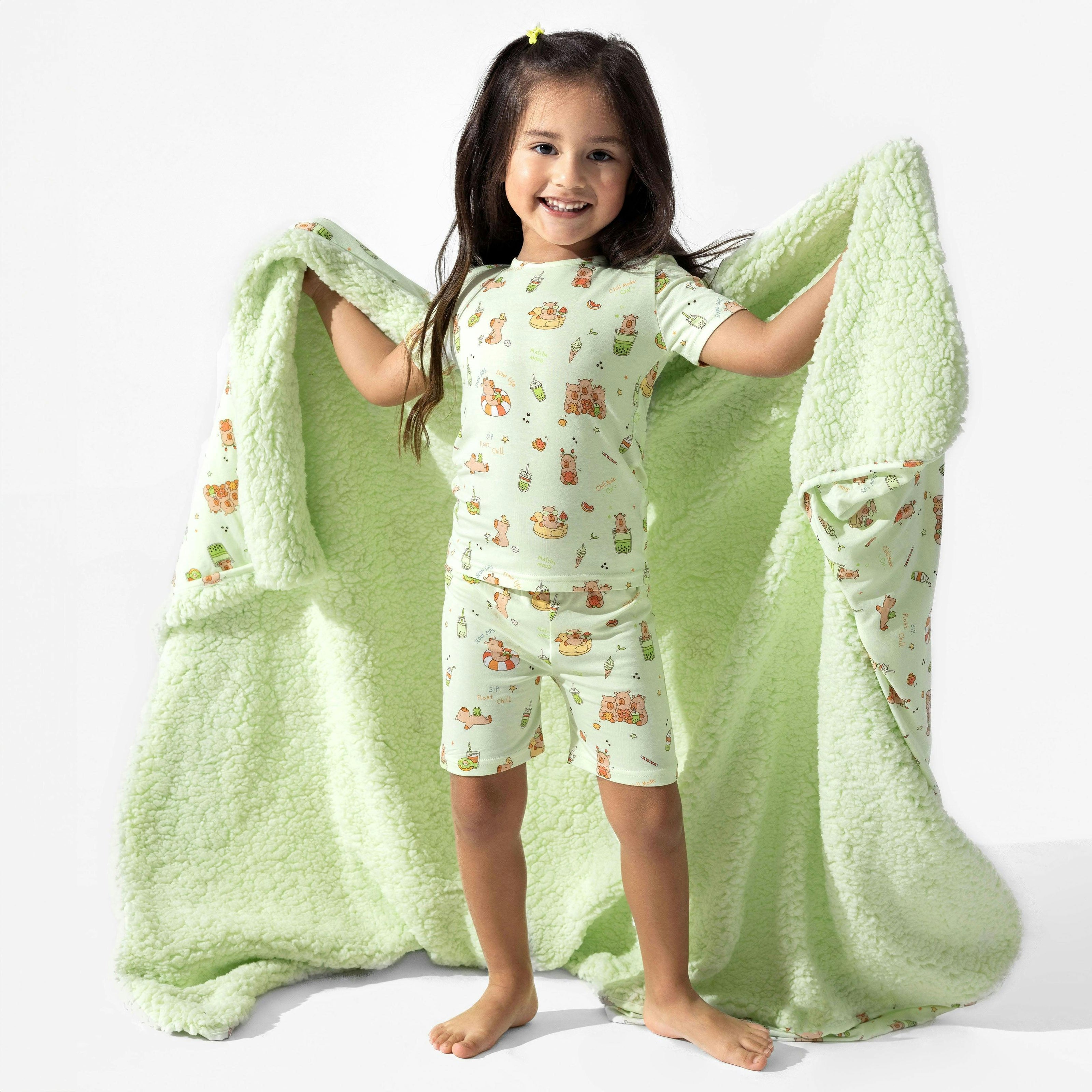 Capybara Boba Bamboo Sherpa Blanket
