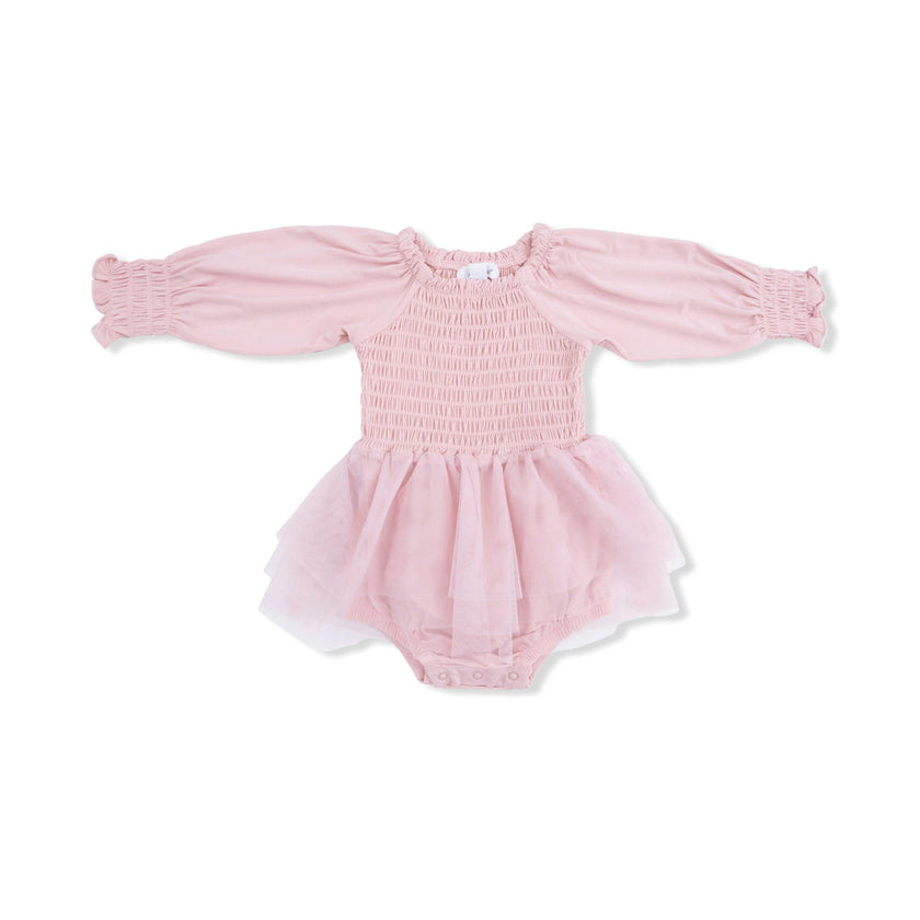 Solid Peachskin - Long Sleeve Smocked Bubble with Tutu