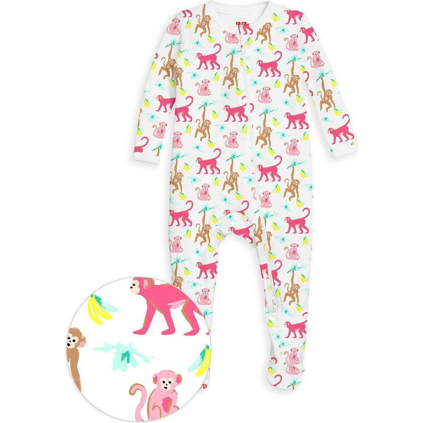 The Organic Zipper Footie [Monkeying Around Pink]