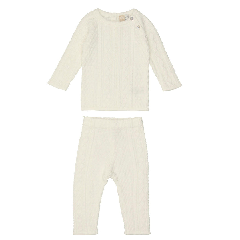 Multi Knit Shoulder Snap Long Sleeve Sweater & Pant 2-Piece Set