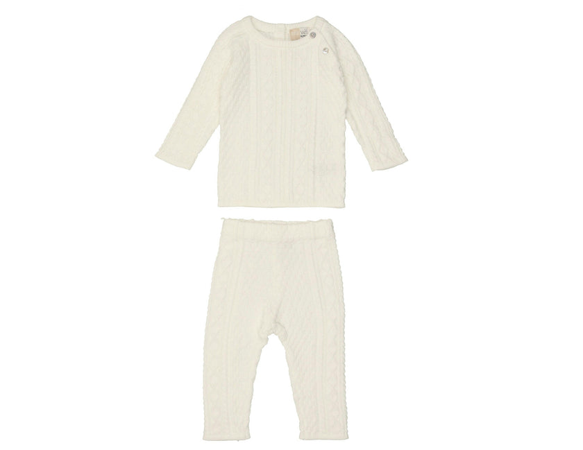 Multi Knit Shoulder Snap Long Sleeve Sweater & Pant 2-Piece Set