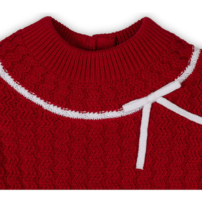 Baby Organic Mock Neck Ruffle Cuff Cable Sweater Dress, Red