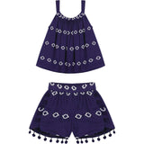 Colette Embroidered Top & Short Set, Navy