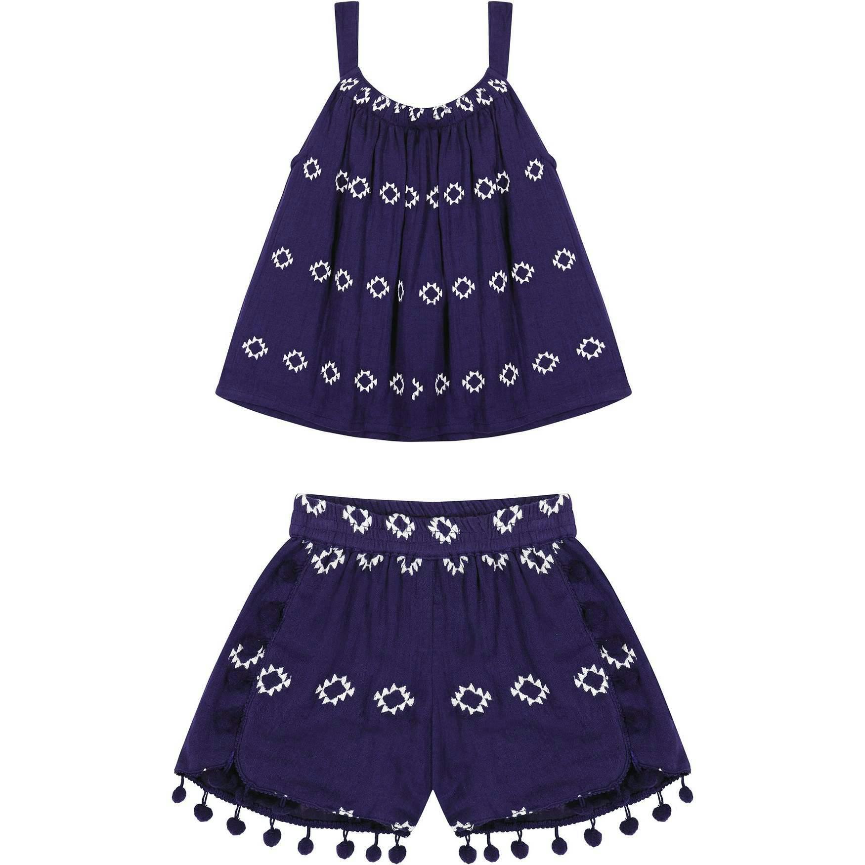 Colette Embroidered Top & Short Set, Navy