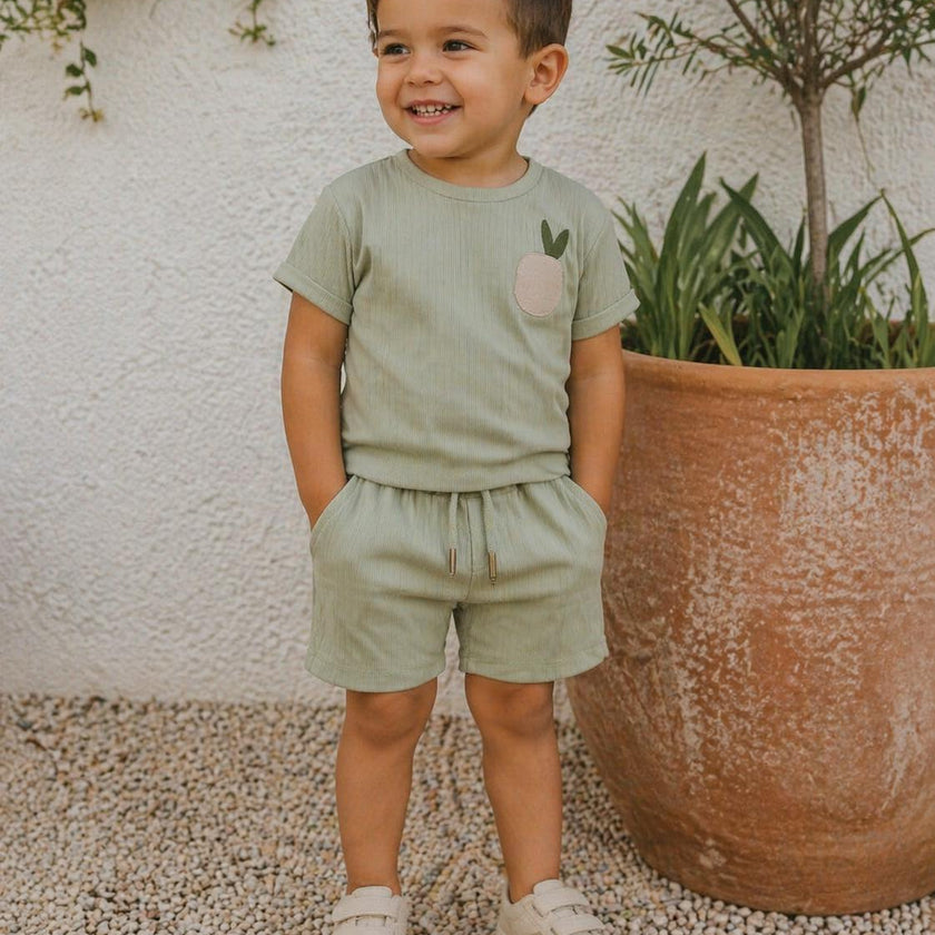 Boys Ribbed Berry Applique Tee & Short Set