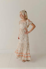 Girls Peasant Ruffle Maxi Dress in Dasha Ditsy in Cream