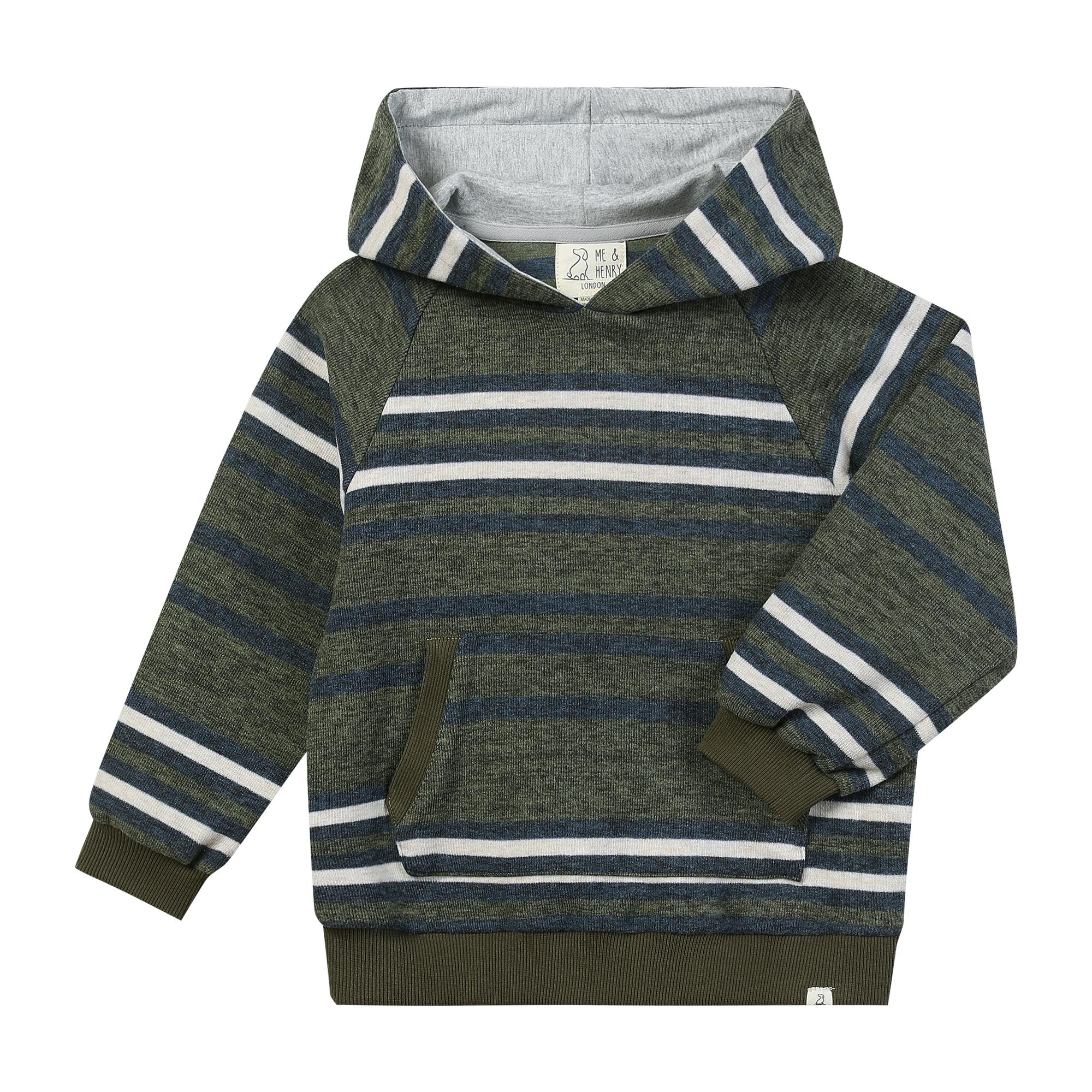 OAKDALE green/navy stripe hooded sweatshirt