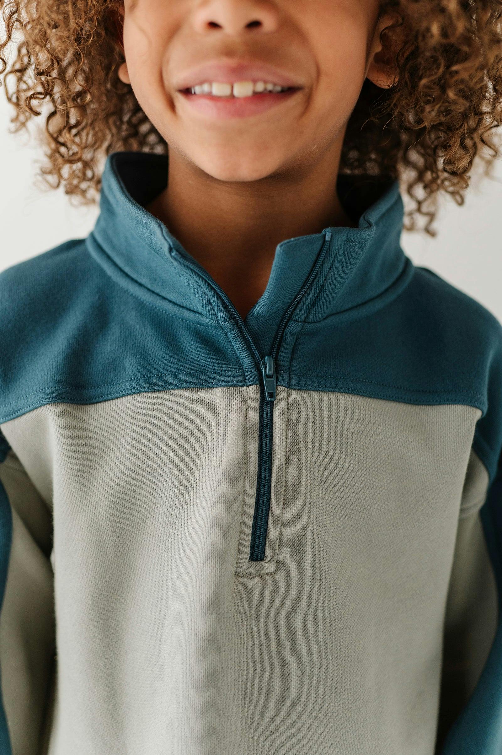 Boys Zip Front Oversized Sweatshirt in Shadow Green