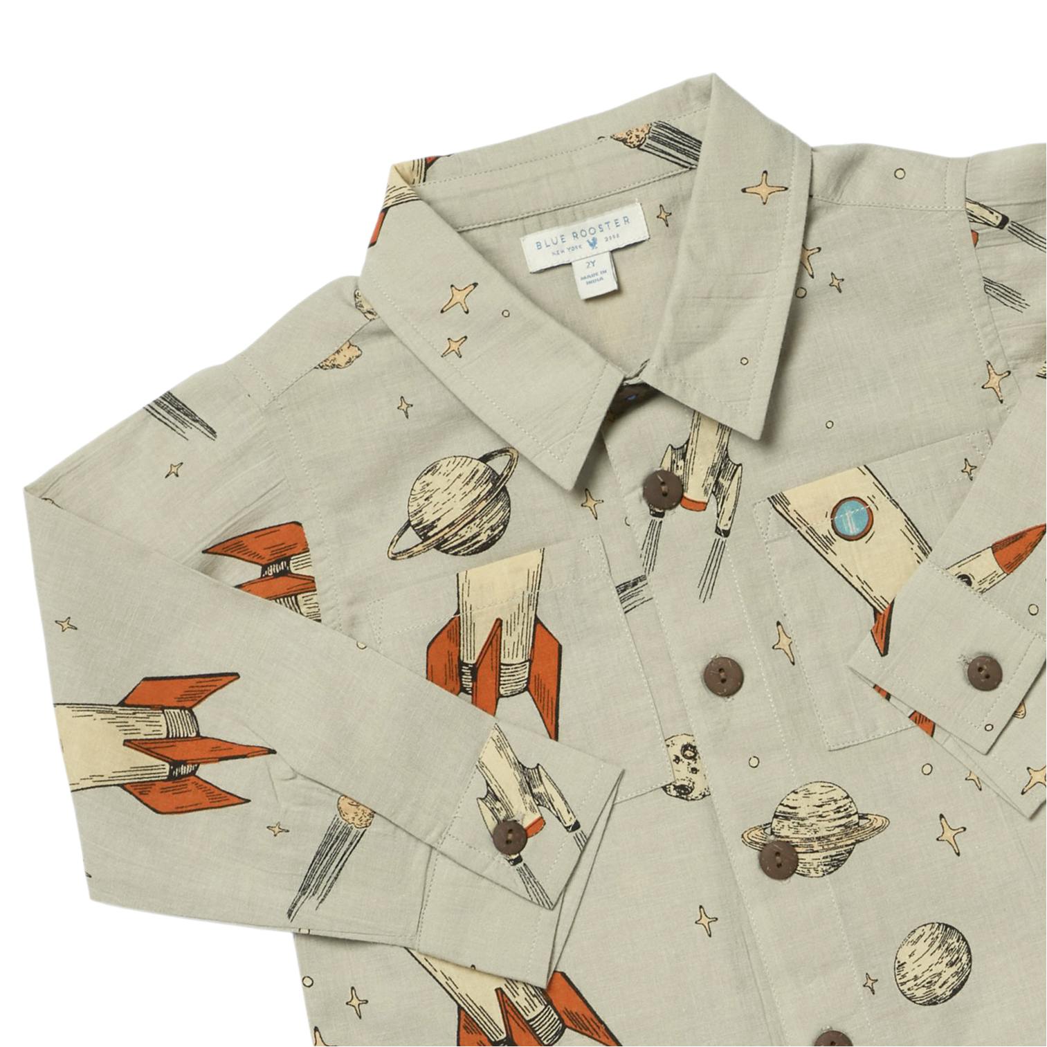 Boys Long Sleeve Jack Shirt - Space Rocket